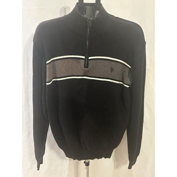NWT Men's size XL U.S. Polo Assn. Black Striped Quarter Zip Pullover - Picture 1 of 11
